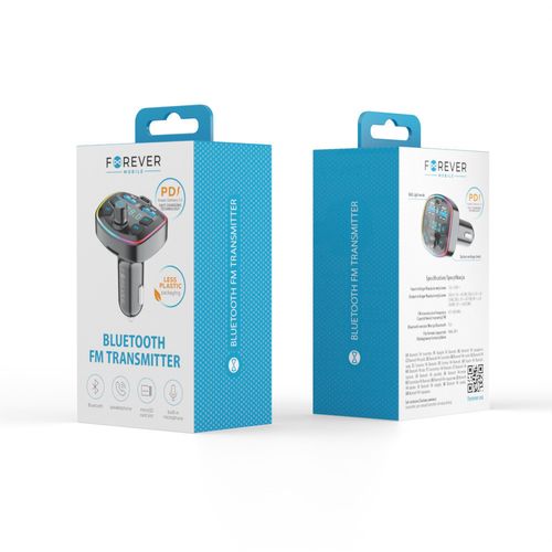 CHARGEUR VOITURE BLUETOOTH + TRANSMETTEUR FM + MAINS LIBRES (MICRO INTEGRE) + 2 USB-A + 1 USB-C + MICRO-SD - NOIR - FOREVER - 3