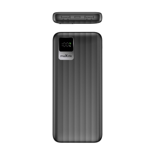 BATTERIE DE SECOURS 10 000 MAH 2 USB-A OUT + 1 USB-C IN - NOIR - MAXLIFE - 2