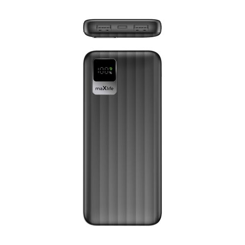BATTERIE DE SECOURS 10 000 MAH 2 USB-A OUT + 1 USB-C IN - NOIR - MAXLIFE - 2