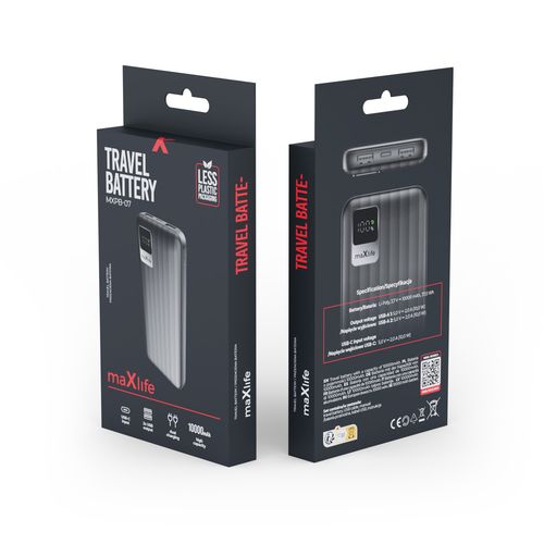 BATTERIE DE SECOURS 10 000 MAH 2 USB-A OUT + 1 USB-C IN - NOIR - MAXLIFE - 3