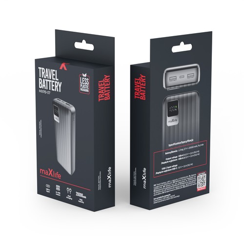 BATTERIE DE SECOURS 20 000 MAH 2 USB-A OUT + 1 USB-C IN - NOIR - MAXLIFE - 3