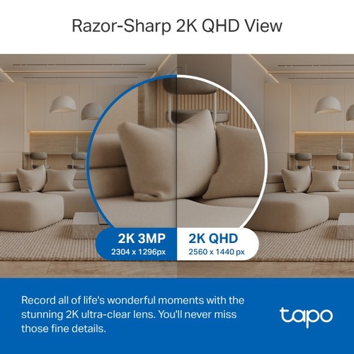 CAMERA WIFI DE SECURITE POUR INTERIEUR AVEC ENREGISTREMENT - ROTATIVE 360° ET INCLINABLE 114° - VIDEO 2K 4MP QHD - TAPO - 3