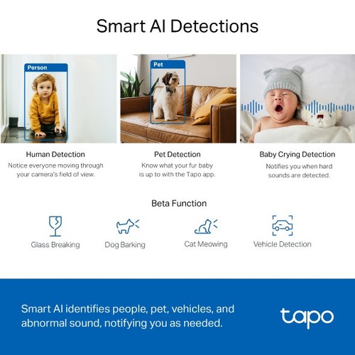 CAMERA WIFI DE SECURITE POUR INTERIEUR AVEC ENREGISTREMENT - ROTATIVE 360° ET INCLINABLE 114° - VIDEO 2K 4MP QHD - TAPO - 5