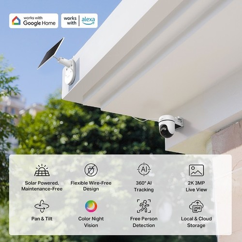 KIT CAMERA WIFI POUR EXTERIEUR AVEC PANNEAU SOLAIRE - ROTATIVE 360° ET INCLINABLE 130° - VIDEO 2K 3MP - TAPO - 4