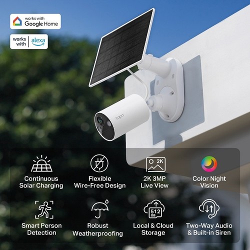KIT CAMERA WIFI POUR EXTERIEUR AVEC PANNEAU SOLAIRE - VIDEO 2K 3MP - TAPO - 4