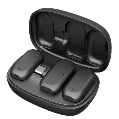 PACK 2 MICROPHONES CRAVATE 2 EN 1 SANS FIL AVEC PINCE + BOITIER DE RECHARGE - TRANS. USB-C - HD NOISE CANC. ANC - NOIR - DEVIA - 1