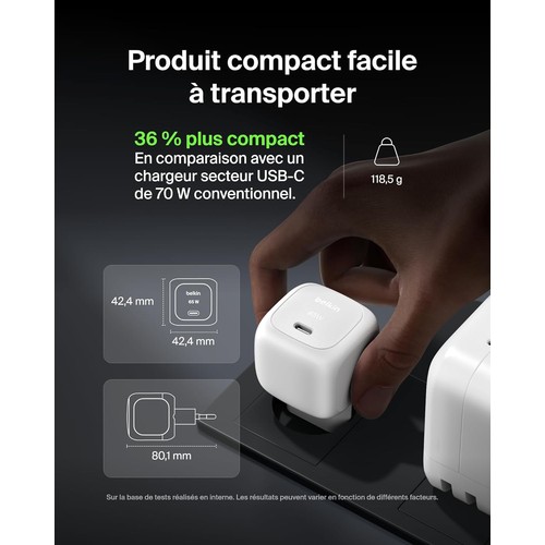 CHARGEUR SECTEUR USB-C 65W PD-PPS - BLANC - BELKIN - 6