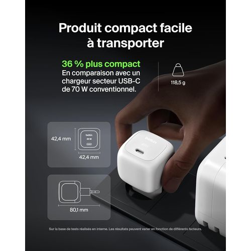 CHARGEUR SECTEUR USB-C 65W PD-PPS - BLANC - BELKIN - 6