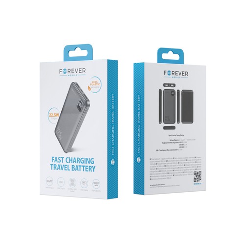 BATTERIE DE SECOURS 10 000 MAH 2 USB-A OUT + 1 USB-C IN/OUT - NOIR - FOREVER - 10