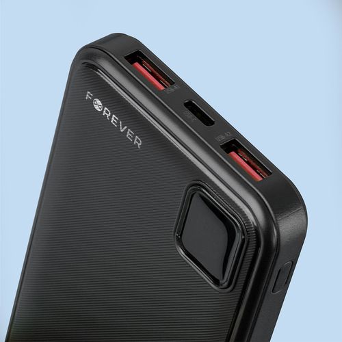 BATTERIE DE SECOURS 10 000 MAH 2 USB-A OUT + 1 USB-C IN/OUT - NOIR - FOREVER - 5
