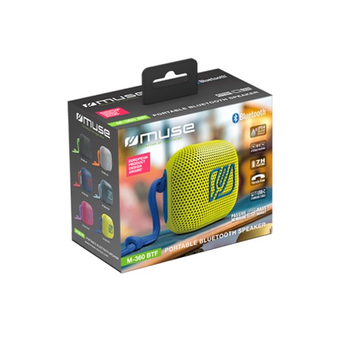 ENCEINTE BLUETOOTH PORTABLE 5W - PREMIUM AVEC BASS BOOST - IPX4 - JAUNE - MUSE - 5