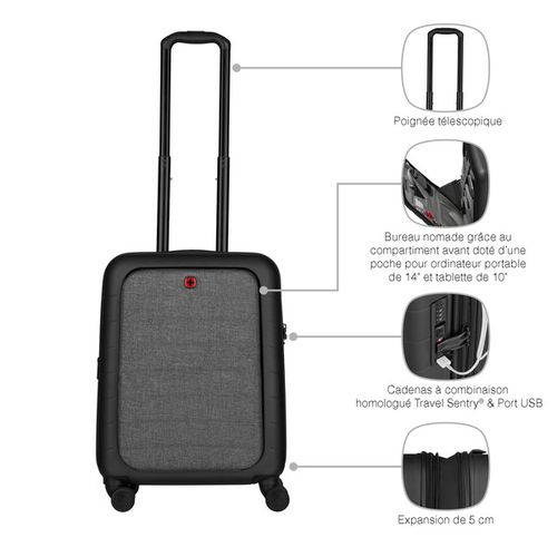 BAGAGE CABINE AVEC COMPARTIMENT POUR ORDINATEUR PORTABLE - SYNTRY - NOIR/GRIS CHINÉ - WENGER - 8