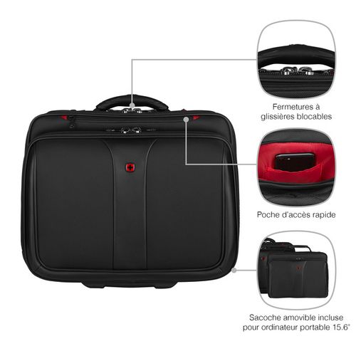 ENSEMBLE BUSINESS 2 PIÈCES AVEC TROLLEY ET SACOCHE COORDONNÉE INCLUSE POUR ORDINATEUR PORTABLE 15,6'' - PATRIOT - NOIR - WENGER - 9