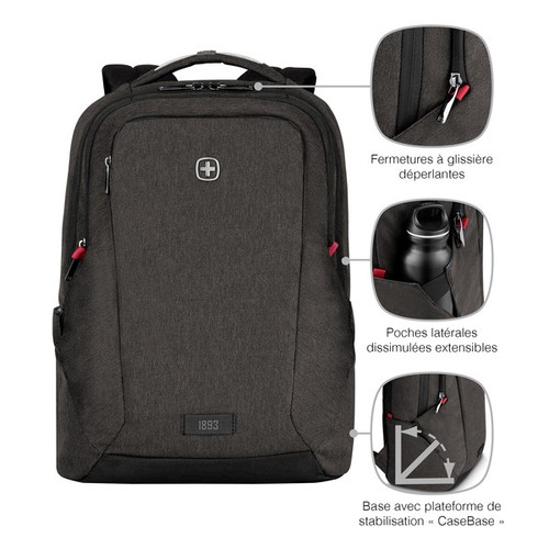 SAC À DOS POUR ORDINATEUR PORTABLE 16’’ AVEC POCHE POUR TABLETTE - MX PROFESSIONAL - GRIS CHINÉ - WENGER - 10