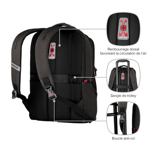 SAC À DOS POUR ORDINATEUR PORTABLE 16’’ AVEC POCHE POUR TABLETTE - MX PROFESSIONAL - GRIS CHINÉ - WENGER - 9