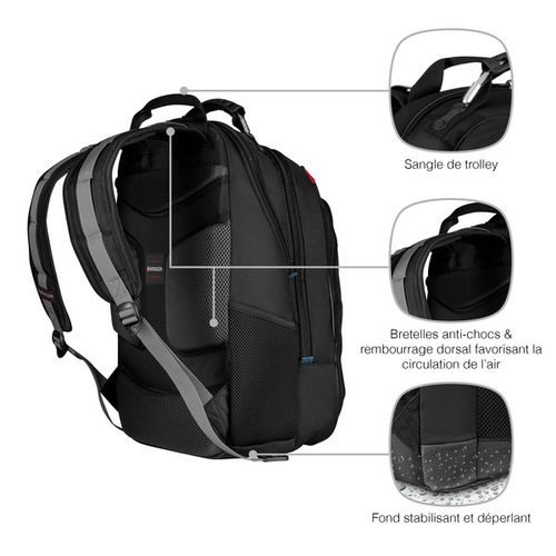 SAC À DOS POUR ORDINATEUR PORTABLE 17'' - CARBON - NOIR - WENGER - 9